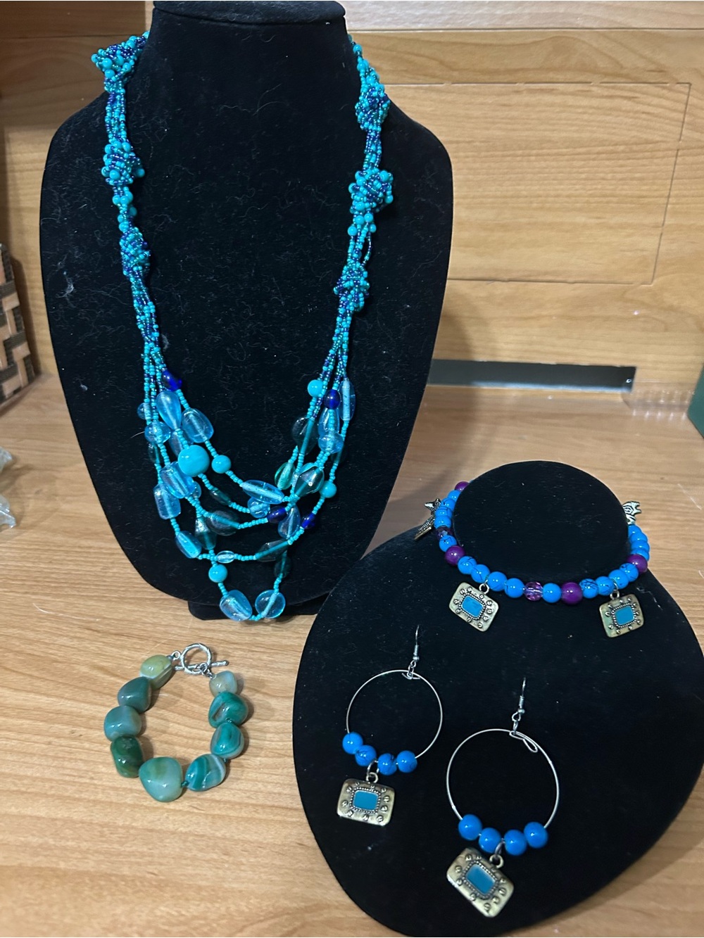 Turquoise Blue Multi-Strand Beaded Necklace jewelry lot